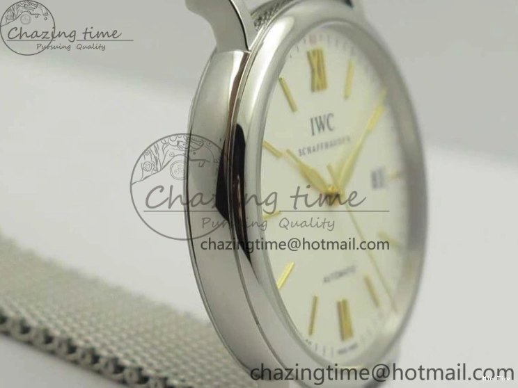 MIROTIME 0111 Breathable Portofino IW356501 SS V3 MK 1:1 Best Edition White Dial Gold Markers On SS Mesh Bracelet MIYOTA 7197